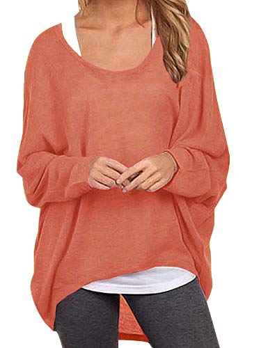 ZANZEA Damen Lose Asymmetrisch Jumper Sweatshirt Pullover Bluse Oberteile Oversize Tops Orange EU 50/Etikettgröße 3XL von ZANZEA