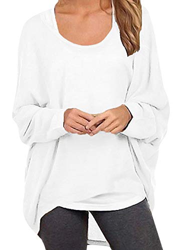 ZANZEA Damen Lose Asymmetrisch Jumper Sweatshirt Pullover Bluse Oberteile Oversize Tops Weiß L von ZANZEA