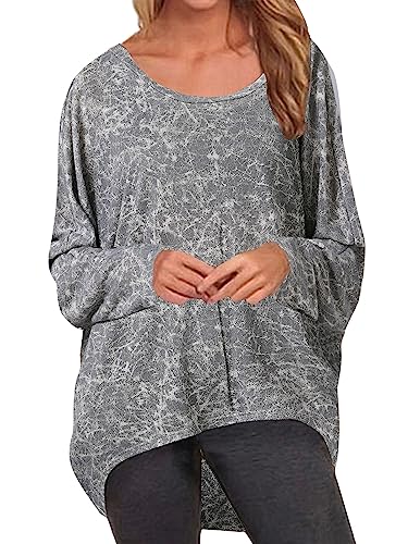 ZANZEA Langarmshirt Damen V-Ausschnitt Elegant Große Größen Asymmetrisch Jumper Sweatshirt Lose Longbluse Oversize Tops B-graublau L von ZANZEA