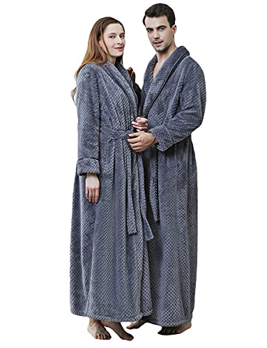 Bademantel Damen Waffelpique Morgenmantel Herren Flauschig Frottee Lang Baumwolle Ganzkörperansicht Luxus Fleece Morgenmantel Supersoft Perfektes Unisex Geschenk Extra Langes Kleid Robe Grau XL von ZAPZEAL