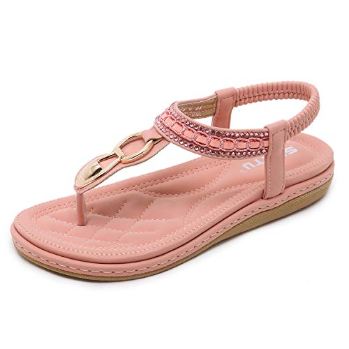 Damen Römersandalen Flach Flipflops Schuhe Sandalen Zehentrenner Rosa 40 von ZAPZEAL