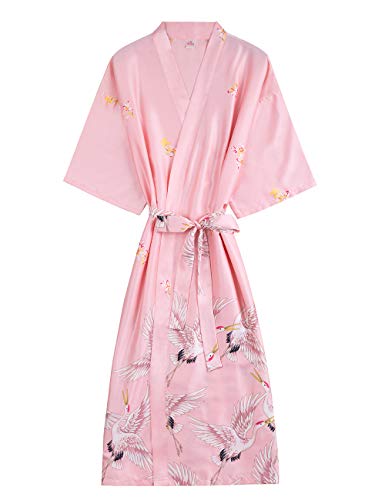 ZAPZEAL Damen Bademantel Morgenmantel Robe Saunamantel mit V Ausschnitt Reisebademantel Pyjama für Herbst Winter Frauen,Rosa 2XL EU-Länge 121cm von ZAPZEAL