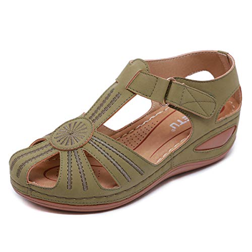 ZAPZEAL Damen Outdoor-Sandalen Geschlossene Zehen Sommer Atmungsaktiv Strandschuhe PU Leder Casual Walking Sandalen Schuhe Rutschfest,Grün 43 EU von ZAPZEAL