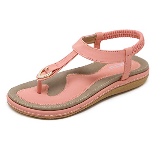 ZAPZEAL Damen Sandalen Sommer Flip Flops Bohemia Flache Schuhe Geflochtene T-Strap Strand Hausschuhe Rosa 40 EU von ZAPZEAL