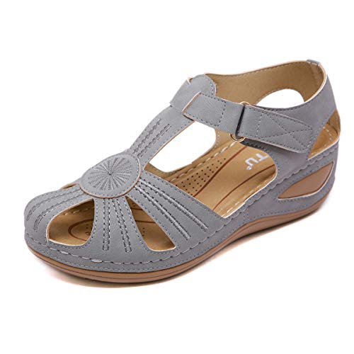 ZAPZEAL Frauen Wandernsandalen Sommer Damen Trekking Sport Wasser Schuhe Flach Beach Peep toe Walking Schuhe für Shopping Alltagskleidung,Grau 37 EU von ZAPZEAL