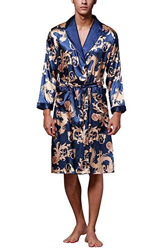 ZAPZEAL HAINE Khan Gedämpfte Kleidung Herrenpyjamas Bademäntel Kimono-Roben Kimono-Pyjamas für Herren, XL(Länge 114 cm / 44,9 inch inch ), Blau von ZAPZEAL