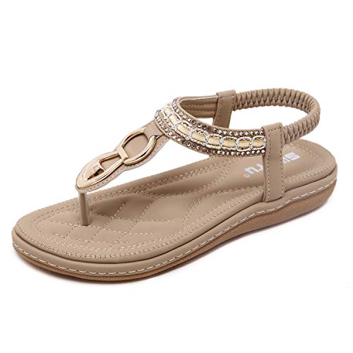 ZAPZEAL Sandalen Frauen Bequeme Flip-Flops Bohemia Sommer Bequeme Schuhe Flach Mädchen, 36 EU, 268 Beige von ZAPZEAL