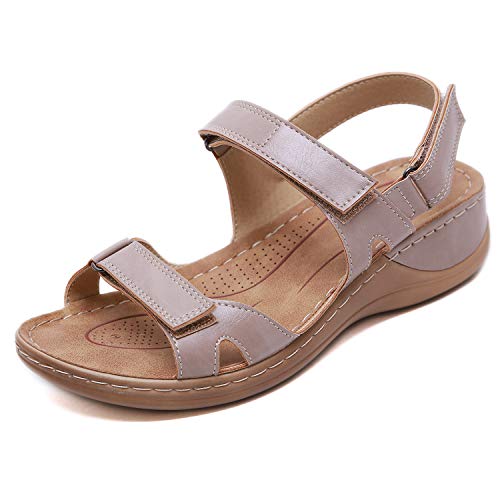 ZAPZEAL Sandalen für Frauen Flach Sommerschuhe Rutschfeste Bequeme Freizeitschuhe mit Weiche Innensohle für Party Strand Urlaub Outdoor,Aprikose 38 EU von ZAPZEAL