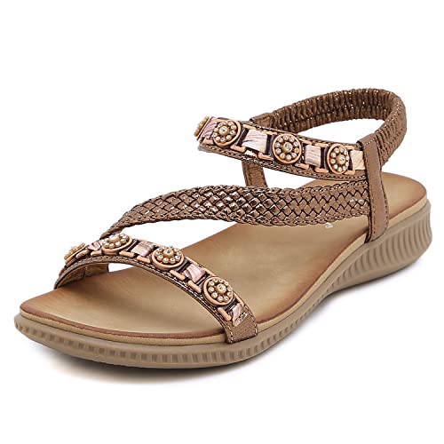 ZAPZEAL Sommersandalen für Damen mit offenem Zeh im Slip-On-Stil, elegante geflochtene Wanderschuhe, Braun Größe EU 38 von ZAPZEAL