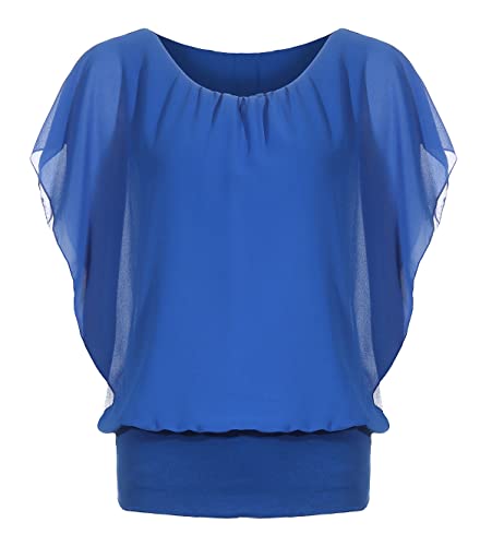 Damen Bluse Kurzarm Shirt Sommer Tunika Batwing Top im Fledermaus Look Rundhals Oberteil (blau, 34-40) von ZARMEXX