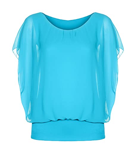 Damen Bluse Kurzarm Shirt Sommer Tunika Batwing Top im Fledermaus Look Rundhals Oberteil (hellblau, 34-40) von ZARMEXX