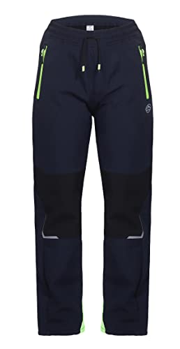 ZARMEXX Kinder Softshell Thermohose Jungen Mädchen Outdoor Trekking Herbst Winter Schneehose Ski Wanderhose (SF-1992 Navy-gelb, 134) von ZARMEXX