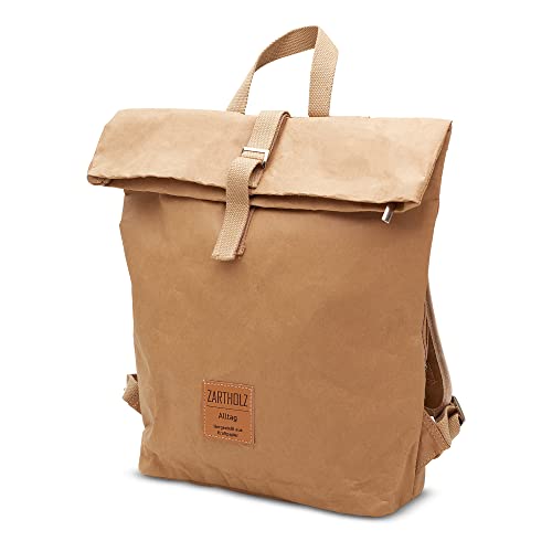 ZARTHOLZ Rucksack aus Kraftpapier - Wasserfester & robuster Daypack für Damen & Herren - Roll Top Backpack vegan - für Alltag & Uni inkl. 17 Zoll Laptop-Fach | nachhaltig (braun) von ZARTHOLZ