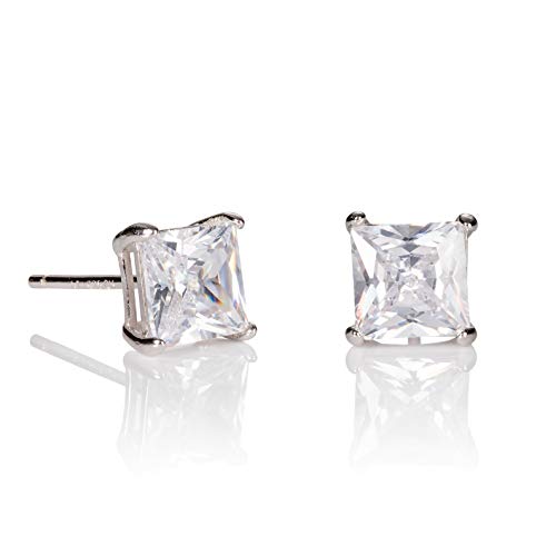 namana Eckige Ohrstecker für Herren, silberne Ohrringe mit quadratischem 6 mm Solitär Cubic Zirkonia, Quadratische silberne Ohrringe für Männer mit Steinen von namana