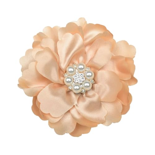 10 Stück 10 * 12 cm Elfenbein Silber Strass Perle Satin Blume Anstecknadel Abzeichen Blume Corsage Satin Rose Blume/Rose Anstecknadel Brosche Pin Frauen Männer von ZAZUZU