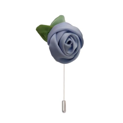 5/10 Stück 4 x 10 cm, silberfarbene Satin-Blumen-Anstecknadel, Blumen-Corsage, Satin-Rose, Blume/Rose, Anstecknadel, Brosche, Pin, Damen und Herren von ZAZUZU