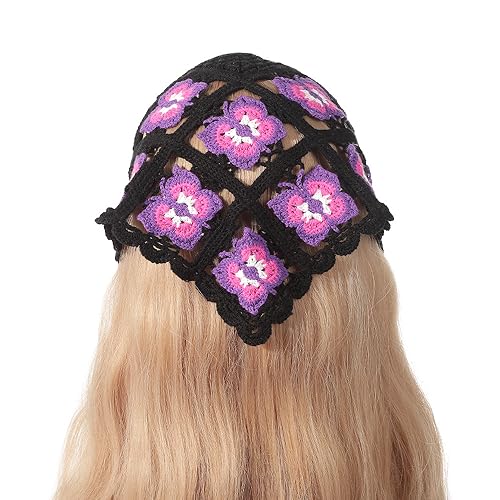 ZAZUZU Beige Sonnenblumen-Haarband, handgefertigt, gehäkelt, Haarbandana, Haarschal, Dreiecks-Stirnbänder, Häkel-Haarband, Kopftuch für Frauen und Mädchen von ZAZUZU