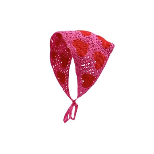 ZAZUZU Rote Blumen Liebe Herz handgemachte häkeln Haar Bandana Haar Schal Dreieck Stirnbänder häkeln Haarband Kopftuch für Frauen Mädchen von ZAZUZU