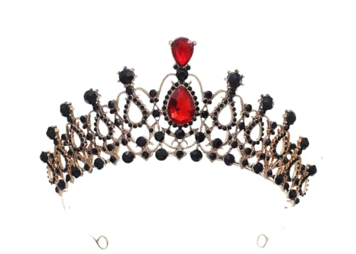 ZCHNB 130 * 60MM Runde Schwarz Rot Kristall Braut Krone Für Hochzeit Tiara Prinzessin Königin Krone Strass Braut stirnband von ZCHNB