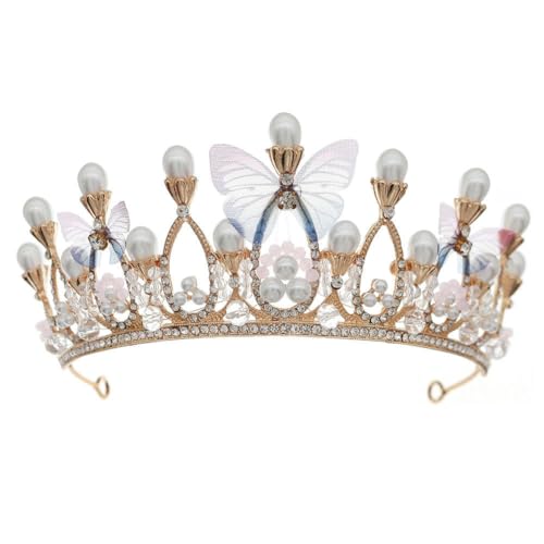 ZCHNB 150 * 65mm Handgemachte Perle Schmetterling Kristall Braut Krone Für Hochzeit Tiara Prinzessin Königin Krone Strass Braut stirnband von ZCHNB