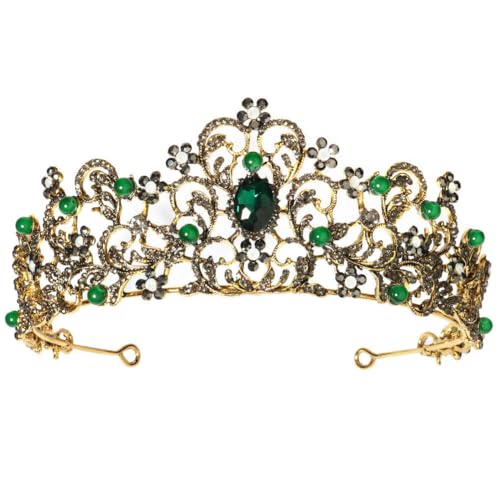 ZCHNB 155 * 65MM Barock Runde Grün Kristall Braut Krone Für Hochzeit Tiara Prinzessin Königin Krone Strass Braut stirnband von ZCHNB