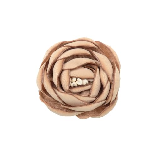 ZCHNB 4 x 10 cm 6 Stück Anstecknadel mit goldener Satinblume Blumenanstecker Anstecknadel aus Satin mit Blume/Rose Brosche für Damen und Brautjungfern von ZCHNB