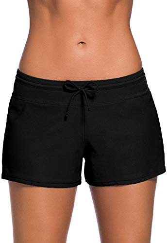 ZDQ Sommer Badehose Damen Kurz Badeshorts mit Innenslip UV Schutz Bikini Shorts Tankini Hose Schnell Trocknend Schwimmhose Frauen Strand Boardshorts Wasser Sport Schwimmshorts Schwarz Gr.38-40 von ZDQ