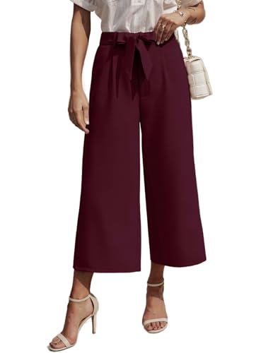 ZEAGOO Damen Hosen Sommer Casual Palazzo Hose Freizeithose Weite Leg Sommerhose Hohe Taille mit Taschen Weinrot M von ZEAGOO