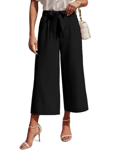 ZEAGOO Hosen Damen Sommer Weite Bein Freizeithose High Waist Dehnbar Elegant Business Sommerhosen Gerade Geschnitt Anzughosen Palazzo Hose mit Gürtel Schwarz M von ZEAGOO