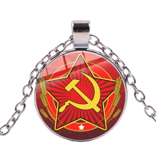 Klassische UdSSR Sowjetabzeichen Sichelhammer Kette Halskette CCCP Russland Emblem Kommunismus Glas Kunst Anhänger Halskette Damen Herren, Zinklegierung von ZEIA3