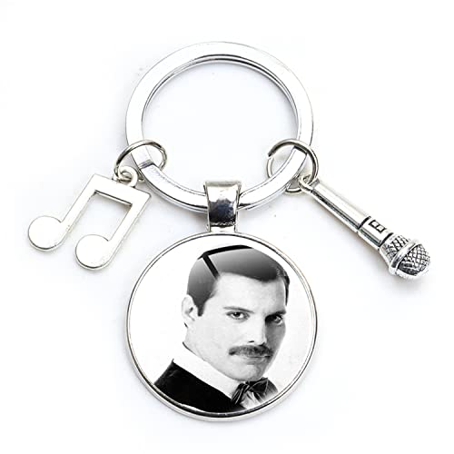 Rock Band Freddie Mercury Schlüsselanhänger Beliebte Musik Stern Glas Cabochon Charm Mikrofon Metall Anhänger Schlüsselanhänger Schmuck Geschenk, weiß, L von ZEIA3