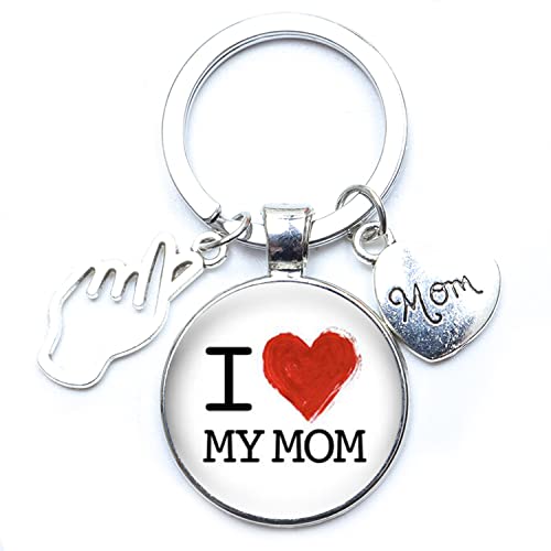 Schlüsselanhänger I Love Mom Schlüsselanhänger Je T'aime Maman Muster Glas Cabochon Schlüsselanhänger Legierung Tasche Anhänger Schmuck Muttertag Geschenk, weiß, L von ZEIA3