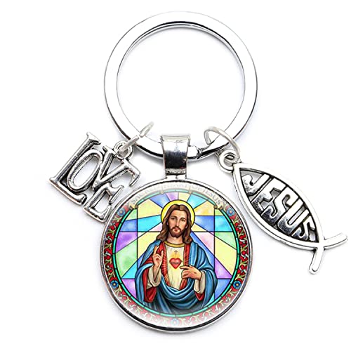 Schlüsselanhänger mit Aufschrift "I Love Jesus Cross Lds Mormons", Gott mit uns, Glas-Cabochon, christlicher religiöser Schmuck, Geschenk, weiß, L von ZEIA3