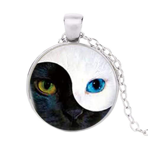 ZEIA3 1 Stück schwarze Katze Anhänger Halskette Yin Yang Katze Halskette für Frauen Runde Kette Vintage Choker Statement Halskette Schmuck, Zink von ZEIA3