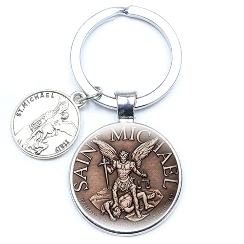 ZEIA3 Erzengel St. Michael Schlüsselanhänger Protect Me Saint Shield Angel Schutz Metall Anhänger Schlüsselanhänger Orhodox Amulett christlicher Schmuck, weiß, L von ZEIA3