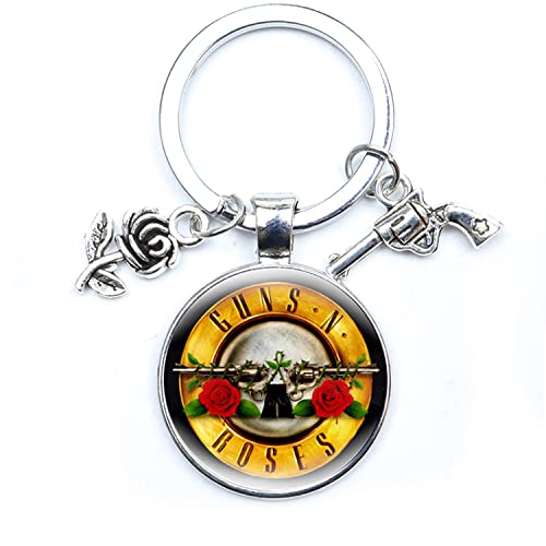 ZEIA3 Guns N Roses Kreativer Schlüsselanhänger Rock Band Mode Schlüsselanhänger Waffen und Rosen Charm Glasanhänger Punk Schmuck Geschenk für Fans, Weiß, L, weiß, L von ZEIA3