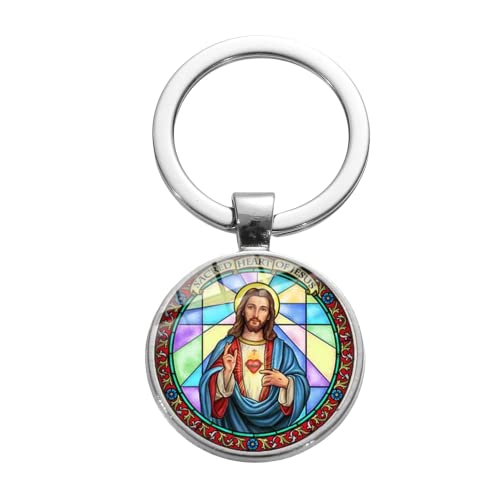 ZEIA3 Schlüsselanhänger mit Aufschrift ''I love Jesus'', christlicher religiöser Jesus-Fischkreuz, Kunst, Foto, Glas, Cabochon, Anhänger, katholischer Schlüsselanhänger, Schmuck, Geschenke, weiß, L von ZEIA3