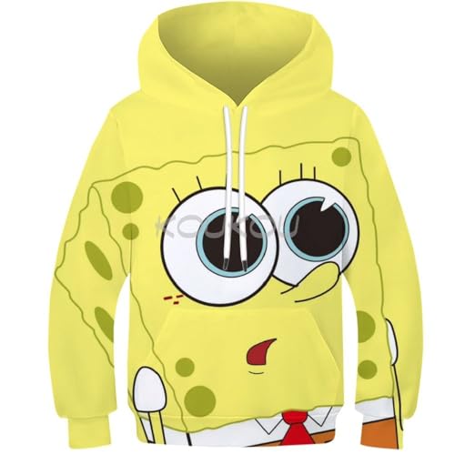 Spongebob Schwammkopf Sweatshirt Kinder Jungen Kapuzenpullover Langarm 3D-Druck Cartoon Sweatshirt mit Taschen Kinderkleidung Tops 8–10 Jahre von ZELLYA