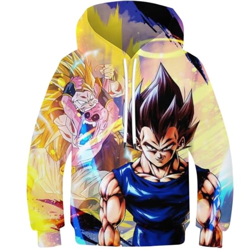 ZELLYA Kinder Teen Hoodies 3D-Druck Dragon Ball Sweatshirt Taschenpullover Hoodie Mädchen Junge Langarmjacke Lustiger Cooler Kapuzenpullover 9–11 Jahre von ZELLYA