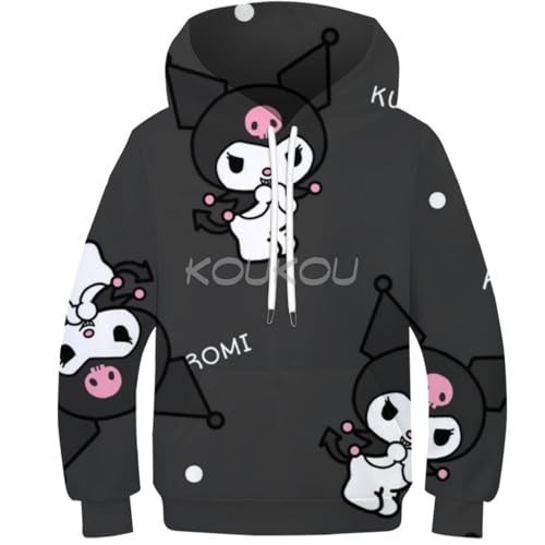 ZELLYA Kuromi Hoodie Lässiges Kindermode-Sweatshirt Langarm 3D-Druck Straße Jungen und Mädchen Cooler lässiger Pullover Anime Top 11–13 Jahre von ZELLYA