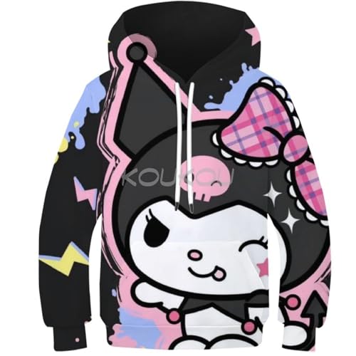 ZELLYA Kuromi Kapuzenpullover,3D-gedruckt,langärmelig,für Jungen und Mädchen,Kinder,Sweatshirts,Pullover,Streetwear,Mäntel,modische Freizeitkleidung,Tops,10–12 Jahre von ZELLYA