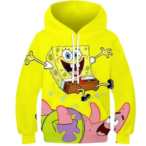 ZELLYA Mode Spongebob Schwammkopf Hoodies Teen Mädchen Jungen 3D Gedruckt Kapuzenpullover Kinder Hoodie Lose Pullover Herbst Kinder Kleidung Streetwear 10-12 Jahre von ZELLYA