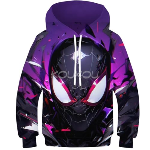 ZELLYA Spiderman Kapuzenpullover für Jungen und Mädchen,3D-Druck,Sweatshirt,Kapuzenpullover,langärmelig,Cooler,lustiger Kinder-Kapuzenpullover mit Tasche,7–9 Jahre von ZELLYA