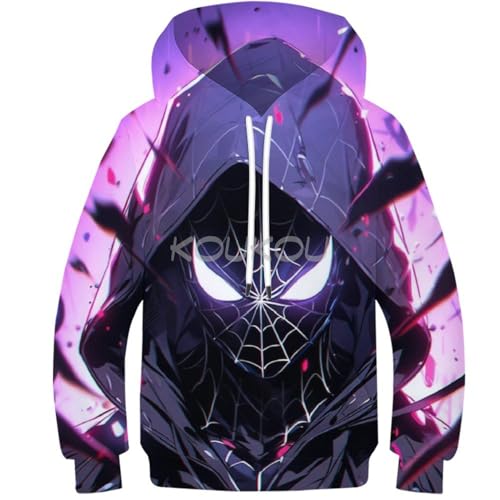 ZELLYA Unisex Kinder Hoodie Spiderman Bedrucktes Kapuzenpullover Hoody Tops Sportbekleidung Lustig Cool Langarm Mädchen Jungen Pullover 12-14 Jahre von ZELLYA