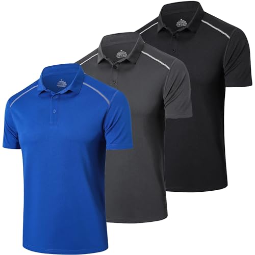 ZENGVEE 3er Pack Poloshirt Herren Kurzarm Golf Tshirts Atmungsaktives Casual Sport Outdoor Polo Shirts Männer Sommer T-Shirt Tennis（0507-Black Grey Blue-M） von ZENGVEE