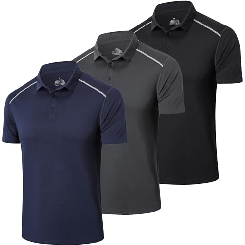 ZENGVEE 3er Pack Poloshirt Herren Kurzarm Golf Tshirts Atmungsaktives Casual Sport Outdoor Polo Shirts Männer Sommer T-Shirt Tennis（0507-Black Grey Navy-M） von ZENGVEE