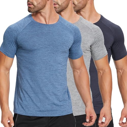 ZENGVEE 3er Pack Slim Fit Fitness T-Shirt Herren Sport Tshirts Funktionsshirt Schnelltrocknend Atmungsaktive Bodybuilding Shirt Workout Gym Trainingsshirt（320-Black Grey Blue-2XL） von ZENGVEE