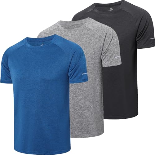 ZENGVEE 3er Pack Sport Tshirts Herren Funktionsshirt Sport Shirt Männer Schnelltrocknend Atmungsaktiv Sportshirt Laufshirt Kurzarm Trainingsshirt(521-Black Gray Blue-3XL) von ZENGVEE