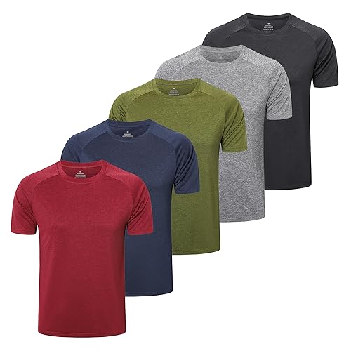 ZENGVEE 5er Pack Funktionsshirt Herren Sport Tshirts Sportshirt Herren Kurzarm Atmungsaktive Trainingsshirt Men Gym Shirt Laufshirt Männer Fitness T Shirt Herren Set（210-Black Gray Green Navy Red-L） von ZENGVEE