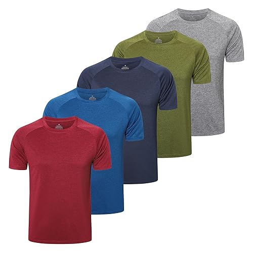 ZENGVEE 5er Pack Funktionsshirt Herren Sport Tshirts Sportshirt Herren Kurzarm Atmungsaktive Trainingsshirt Men Gym Shirt Laufshirt Männer Fitness T Shirt Herren Set（210-Grey Green Navy Blue Red-L） von ZENGVEE